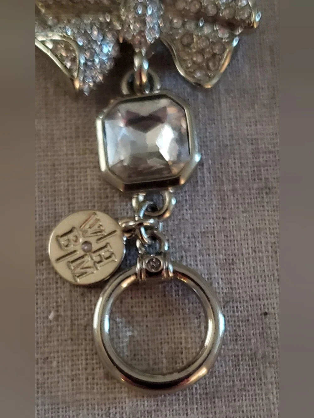 ​WHBM Silver Tone Crystal Rhinestone Floral Bow Statement Toggle Bracelet